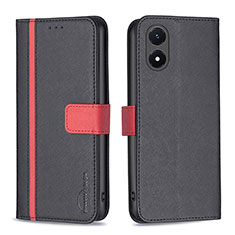 Leather Case Stands Flip Cover Holder B13F for Vivo Y02S Black