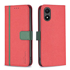 Leather Case Stands Flip Cover Holder B13F for Vivo Y02S Red