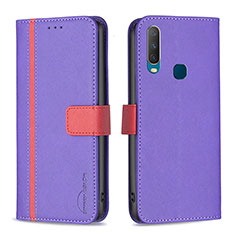 Leather Case Stands Flip Cover Holder B13F for Vivo Y11 Purple