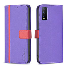 Leather Case Stands Flip Cover Holder B13F for Vivo Y12s (2021) Purple