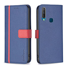 Leather Case Stands Flip Cover Holder B13F for Vivo Y15 Blue