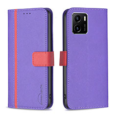 Leather Case Stands Flip Cover Holder B13F for Vivo Y15A Purple