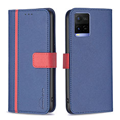 Leather Case Stands Flip Cover Holder B13F for Vivo Y21 Blue