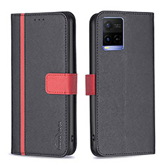 Leather Case Stands Flip Cover Holder B13F for Vivo Y21a Black