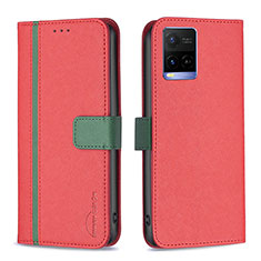 Leather Case Stands Flip Cover Holder B13F for Vivo Y21e Red