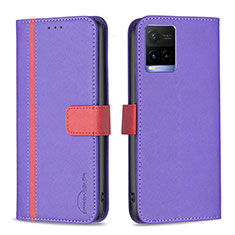 Leather Case Stands Flip Cover Holder B13F for Vivo Y21G Purple