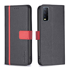 Leather Case Stands Flip Cover Holder B13F for Vivo Y30 (2021) Black