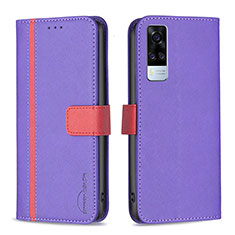 Leather Case Stands Flip Cover Holder B13F for Vivo Y31 (2021) Purple