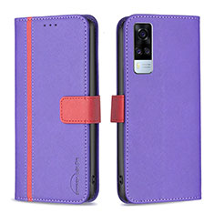 Leather Case Stands Flip Cover Holder B13F for Vivo Y53s 4G Purple