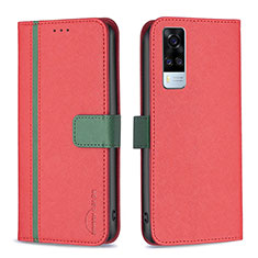 Leather Case Stands Flip Cover Holder B13F for Vivo Y53s 4G Red