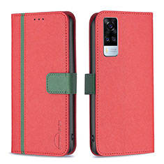 Leather Case Stands Flip Cover Holder B13F for Vivo Y53s NFC Red