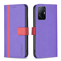 Leather Case Stands Flip Cover Holder B13F for Xiaomi Mi 11T 5G Purple