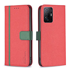 Leather Case Stands Flip Cover Holder B13F for Xiaomi Mi 11T 5G Red