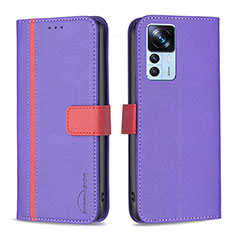 Leather Case Stands Flip Cover Holder B13F for Xiaomi Mi 12T 5G Purple