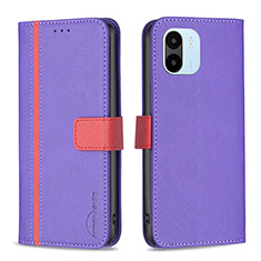 Leather Case Stands Flip Cover Holder B13F for Xiaomi Poco C50 Purple