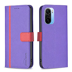 Leather Case Stands Flip Cover Holder B13F for Xiaomi Poco F3 5G Purple