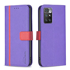 Leather Case Stands Flip Cover Holder B13F for Xiaomi Redmi 10 4G Purple