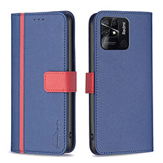 Leather Case Stands Flip Cover Holder B13F for Xiaomi Redmi 10 India Blue