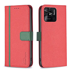 Leather Case Stands Flip Cover Holder B13F for Xiaomi Redmi 10 India Red