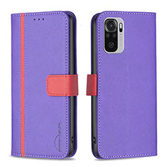 Leather Case Stands Flip Cover Holder B13F for Xiaomi Redmi Note 10 4G Purple