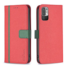 Leather Case Stands Flip Cover Holder B13F for Xiaomi Redmi Note 10 5G Red