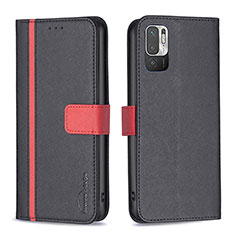 Leather Case Stands Flip Cover Holder B13F for Xiaomi Redmi Note 10T 5G Black