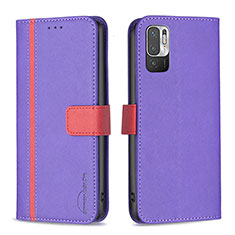 Leather Case Stands Flip Cover Holder B13F for Xiaomi Redmi Note 10T 5G Purple