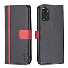 Leather Case Stands Flip Cover Holder B13F for Xiaomi Redmi Note 11 4G (2022) Black