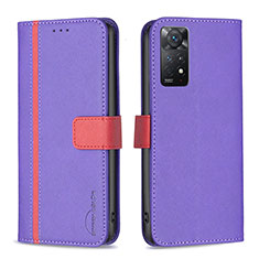 Leather Case Stands Flip Cover Holder B13F for Xiaomi Redmi Note 11 Pro 5G Purple