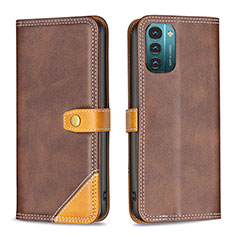 Leather Case Stands Flip Cover Holder B14F for Nokia G11 Brown