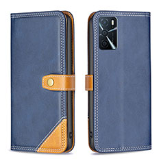 Leather Case Stands Flip Cover Holder B14F for Oppo A16 Blue