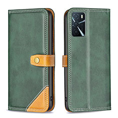 Leather Case Stands Flip Cover Holder B14F for Oppo A16 Green