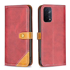 Leather Case Stands Flip Cover Holder B14F for Oppo A54 5G Red