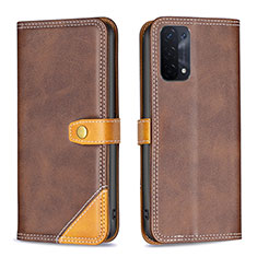 Leather Case Stands Flip Cover Holder B14F for Oppo A93 5G Brown