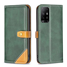 Leather Case Stands Flip Cover Holder B14F for Oppo A94 5G Green