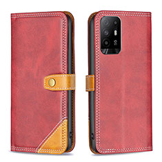 Leather Case Stands Flip Cover Holder B14F for Oppo A95 5G Red