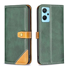 Leather Case Stands Flip Cover Holder B14F for Oppo A96 4G Green