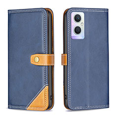 Leather Case Stands Flip Cover Holder B14F for Oppo A96 5G Blue