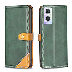 Leather Case Stands Flip Cover Holder B14F for Oppo A96 5G Green