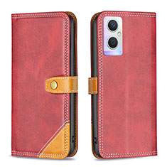 Leather Case Stands Flip Cover Holder B14F for Oppo A96 5G Red