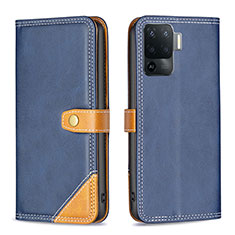 Leather Case Stands Flip Cover Holder B14F for Oppo F19 Pro Blue