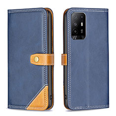 Leather Case Stands Flip Cover Holder B14F for Oppo F19 Pro+ Plus 5G Blue