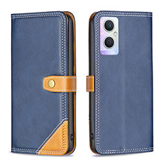 Leather Case Stands Flip Cover Holder B14F for Oppo F21 Pro 5G Blue