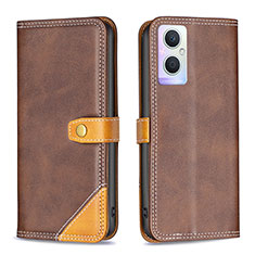 Leather Case Stands Flip Cover Holder B14F for Oppo F21 Pro 5G Brown