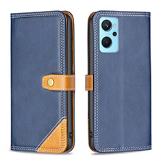 Leather Case Stands Flip Cover Holder B14F for Oppo K10 4G Blue