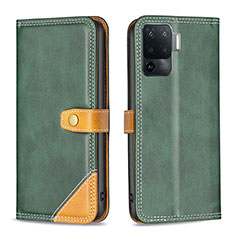 Leather Case Stands Flip Cover Holder B14F for Oppo Reno5 Lite Green