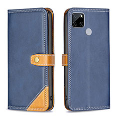 Leather Case Stands Flip Cover Holder B14F for Realme 7i RMX2193 Blue