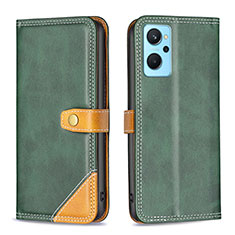 Leather Case Stands Flip Cover Holder B14F for Realme 9i 4G Green