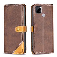 Leather Case Stands Flip Cover Holder B14F for Realme C12 Brown