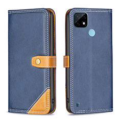 Leather Case Stands Flip Cover Holder B14F for Realme C21 Blue